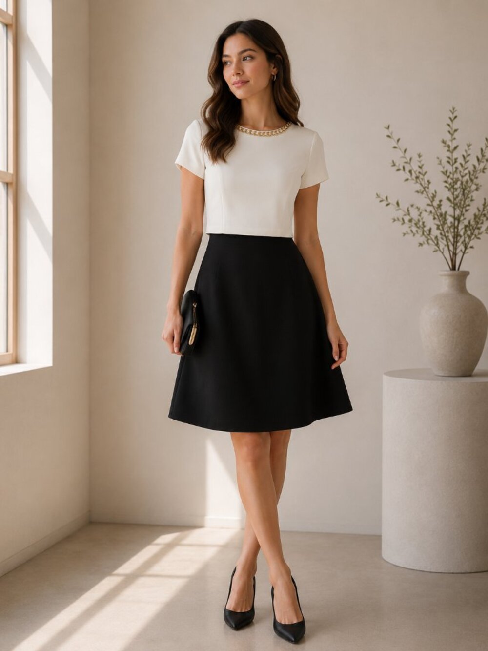 Ted Baker Ailia Black Cream Layered Dress Gold Chain Detail Cocktail Size 0 0431